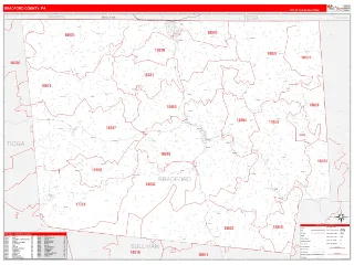 Bradford County, PA RedLine style ZIP Code wall map