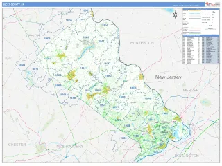 Bucks County, PA Business Reference style ZIP Code wall map