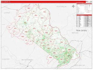 Bucks County, PA RedLine style ZIP Code wall map