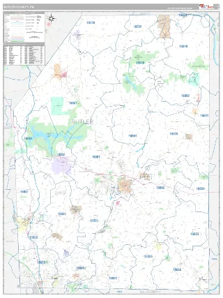 Butler County, PA Classic style ZIP Code wall map