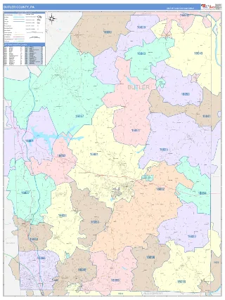Butler County, PA ColorCast style ZIP Code wall map