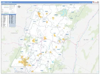Cambria County, PA Business Reference style ZIP Code wall map