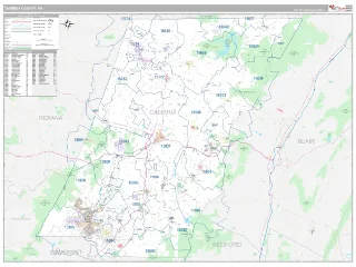 Cambria County, PA Classic style ZIP Code wall map