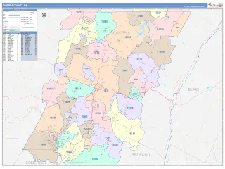 Cambria County, PA ColorCast style ZIP Code wall map