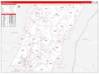 Cambria County, PA RedLine style ZIP Code wall map