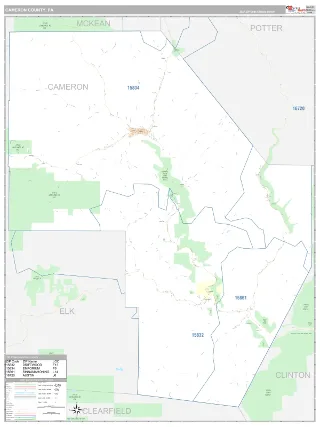 Cameron County, PA Classic style ZIP Code wall map