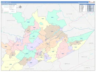 Centre County, PA ColorCast style ZIP Code wall map