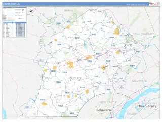 Chester County, PA Business Reference style ZIP Code wall map