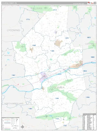 Columbia County, PA Classic style ZIP Code wall map