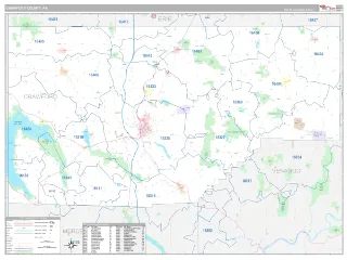 Crawford County, PA Classic style ZIP Code wall map