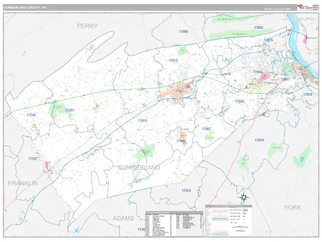 Cumberland County, PA ZIP Code Wall Map, Classic style