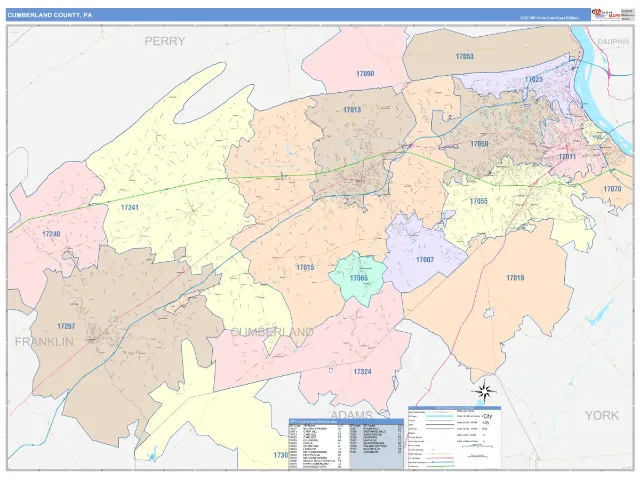 Cumberland County, PA ZIP Code Wall Map, ColorCast style