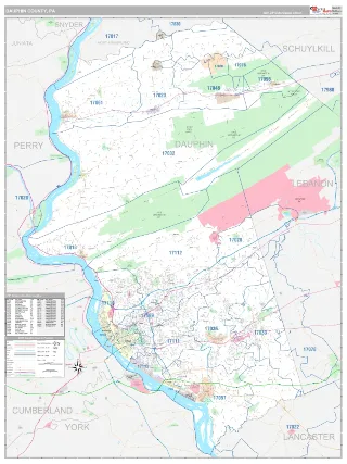 Dauphin County, PA Classic style ZIP Code wall map