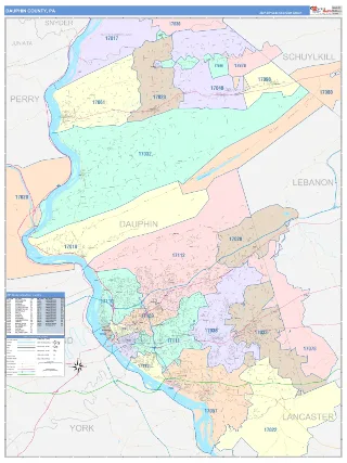 Dauphin County, PA ColorCast style ZIP Code wall map