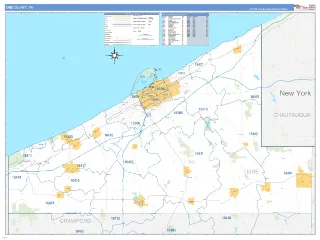 Erie County, PA Business Reference style ZIP Code wall map