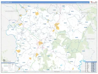 Fayette County, PA Business Reference style ZIP Code wall map