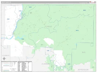 Forest County, PA Classic style ZIP Code wall map