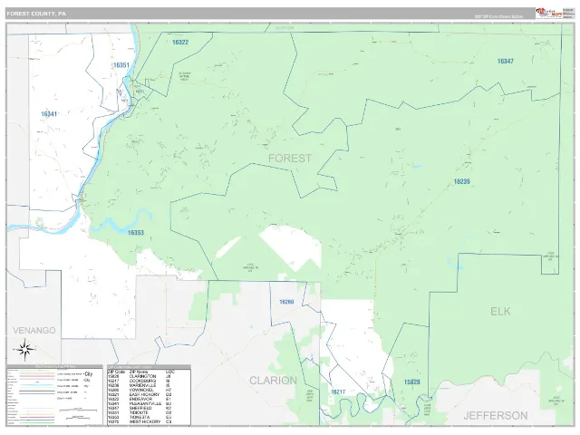 Forest County, PA ZIP Code Wall Map, Classic style