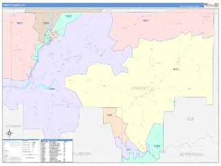 Forest County, PA ColorCast style ZIP Code wall map