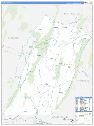 Fulton County, PA Business Reference style ZIP Code wall map