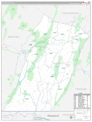 Fulton County, PA Classic style ZIP Code wall map