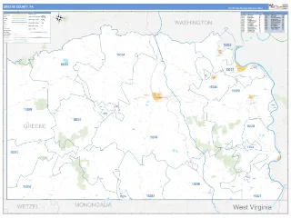 Greene County, PA Business Reference style ZIP Code wall map