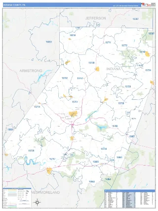 Indiana County, PA Business Reference style ZIP Code wall map