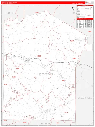 Jefferson County, PA RedLine style ZIP Code wall map
