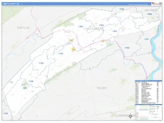 Juniata County, PA Business Reference style ZIP Code wall map