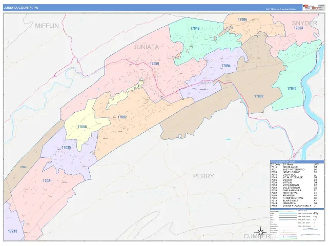 Juniata County, PA ZIP Code Wall Map, ColorCast style