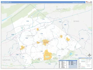 Lebanon County, PA Business Reference style ZIP Code wall map