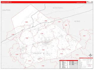 Lebanon County, PA RedLine style ZIP Code wall map