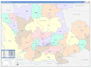 Lycoming County, PA ColorCast style ZIP Code wall map