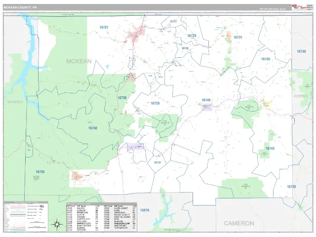 McKean County, PA ZIP Code Wall Map, Classic style