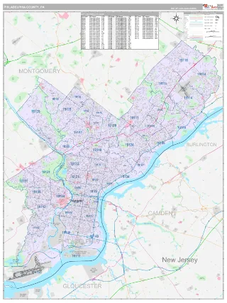 Philadelphia County, PA Classic style ZIP Code wall map