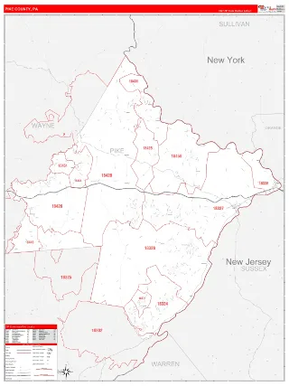 Pike County, PA RedLine style ZIP Code wall map