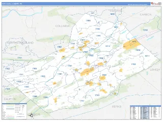 Schuylkill County, PA Business Reference style ZIP Code wall map