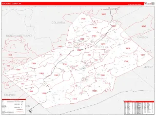 Schuylkill County, PA RedLine style ZIP Code wall map