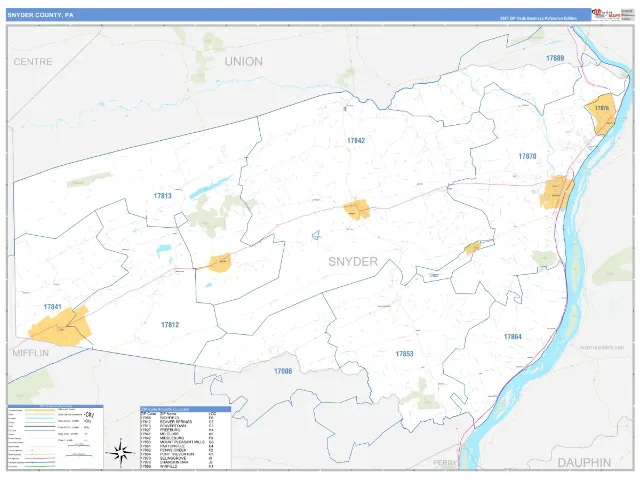 Snyder County, PA ZIP Code Wall Map, Business Reference style
