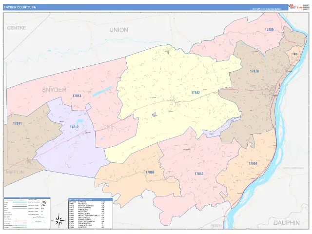 Snyder County, PA ZIP Code Wall Map, ColorCast style