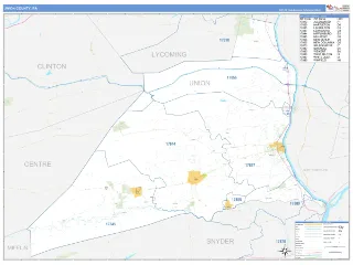 Union County, PA Business Reference style ZIP Code wall map