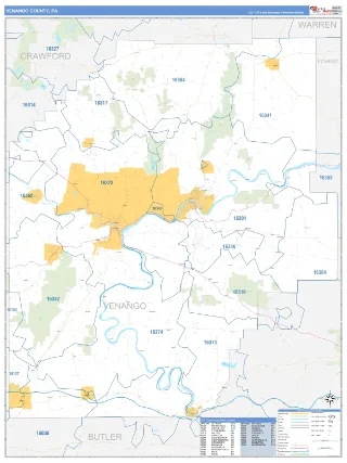 Venango County, PA Business Reference style ZIP Code wall map