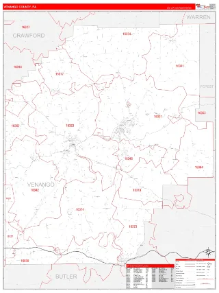 Venango County, PA RedLine style ZIP Code wall map