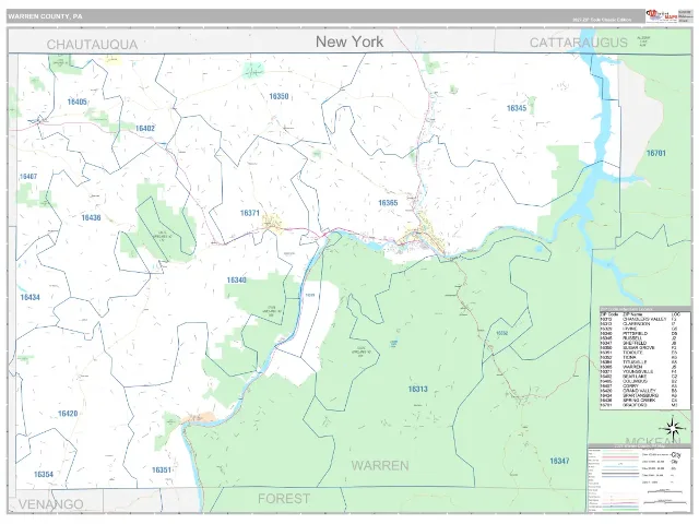 Warren County, PA ZIP Code Wall Map, Classic style