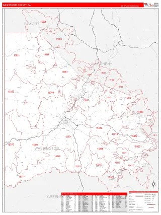 Washington County, PA RedLine style ZIP Code wall map