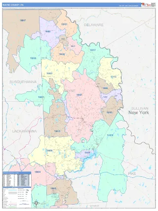 Wayne County, PA ColorCast style ZIP Code wall map
