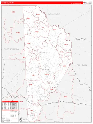 Wayne County, PA RedLine style ZIP Code wall map