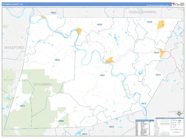Wyoming County, PA ZIP Code Wall Map, Business Reference style