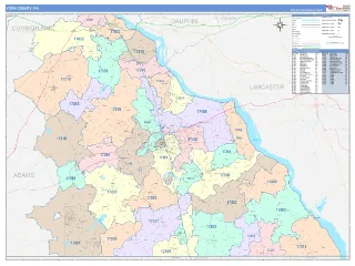 York County, PA ColorCast style ZIP Code wall map