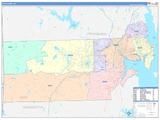 Kent County, RI ColorCast style ZIP Code wall map